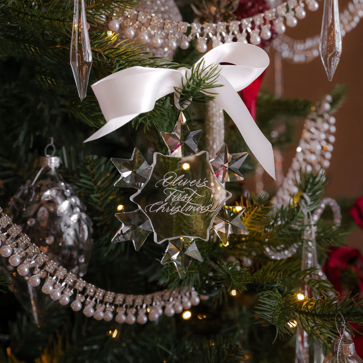 Baby's first christmas decoration crystal snowflake customised