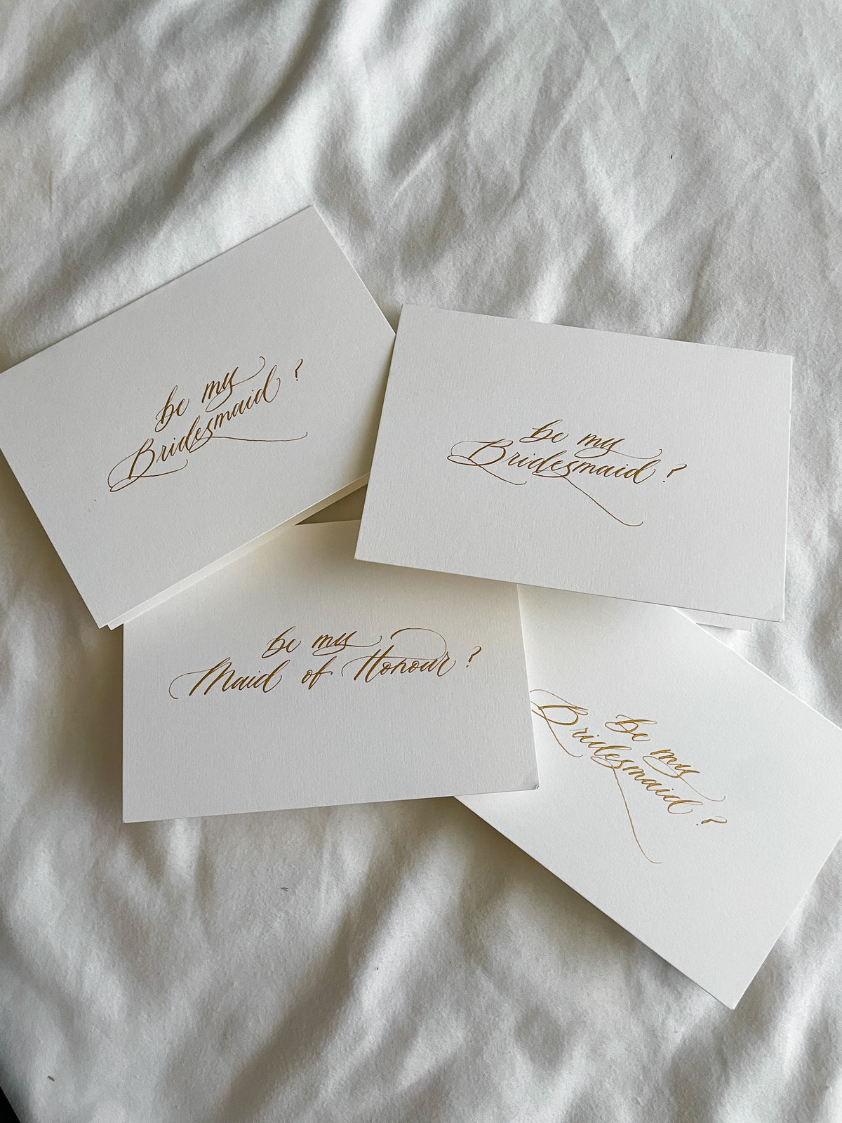Gold ink, handwritten Bridesmaid and Maid of Honour proposal cards set