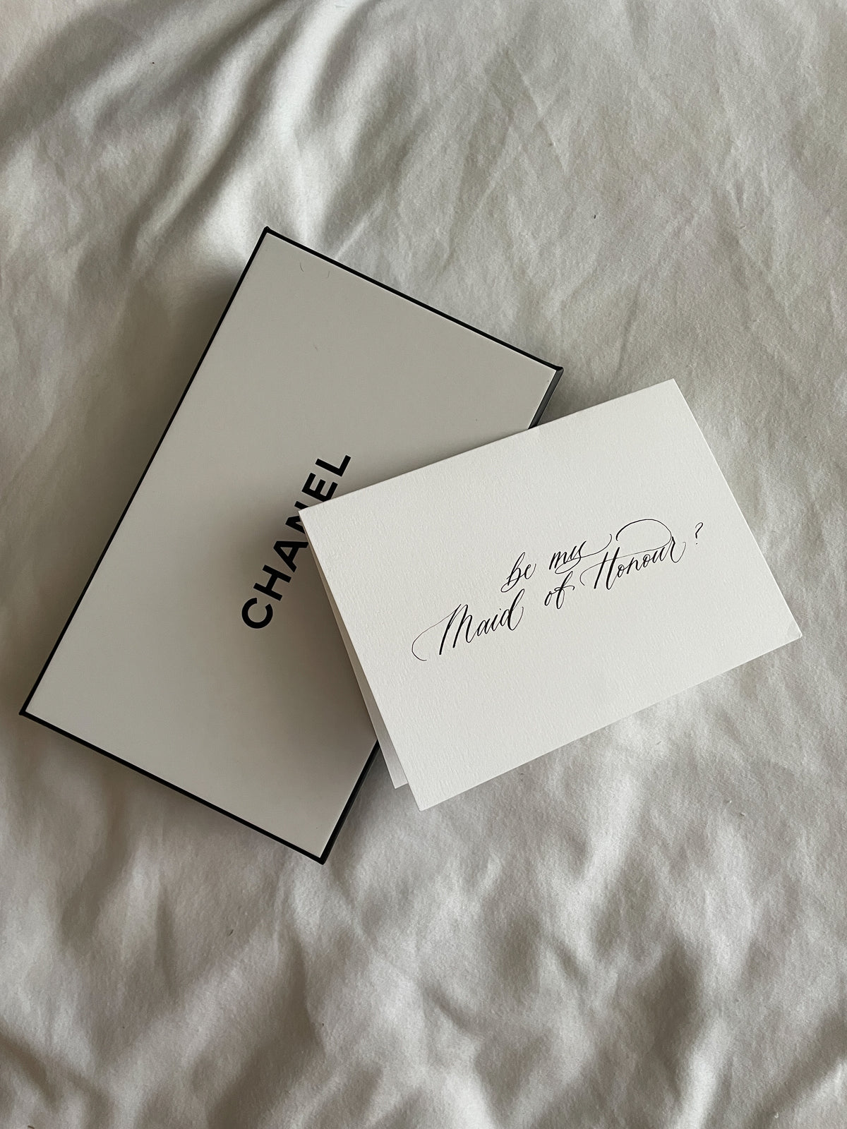 Black ink, handwritten calligraphy Be my Maid of Honour card