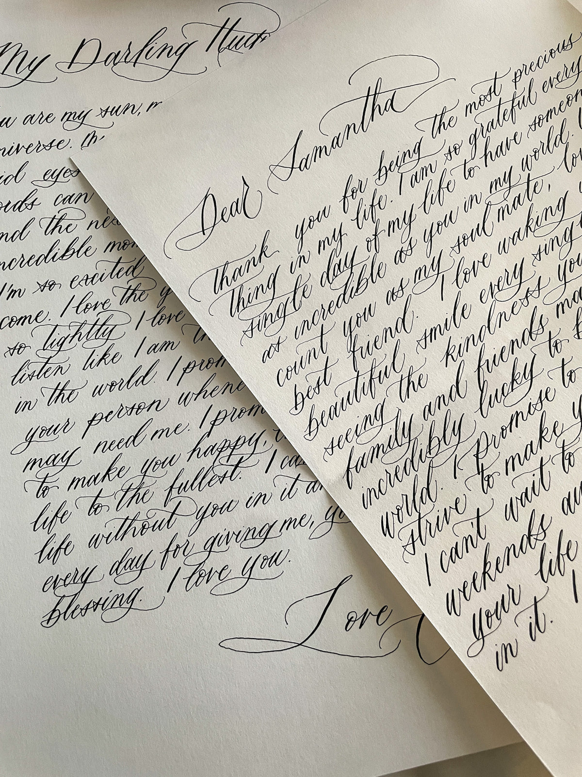Close-up of a handwritten calligraphy love letter
